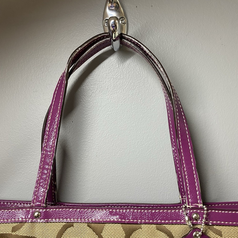 COACH Purse Handbag‎ Tan W/Hot Pink 7x11x2" - Picture 5 of 16